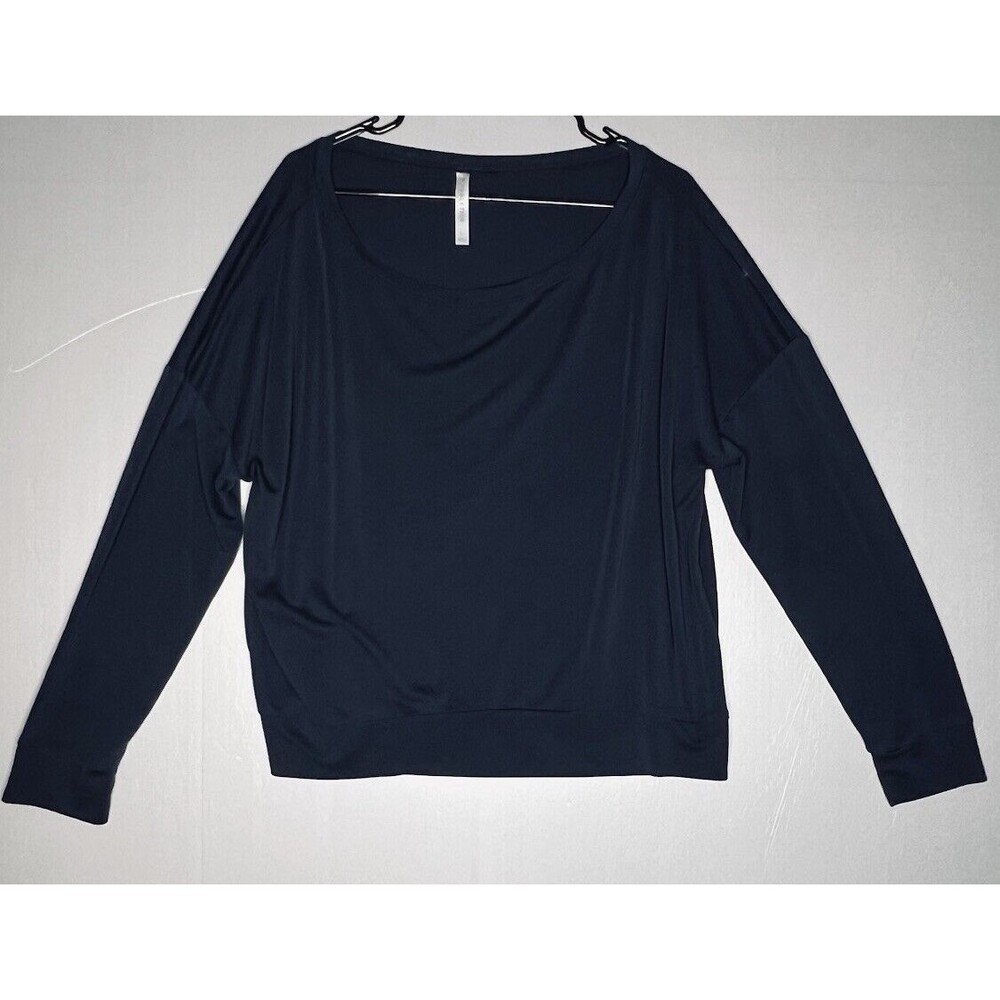 Fabletics Womens Large T-Shirt Long Sleeve Dark Navy Blue Athleisure Yoga